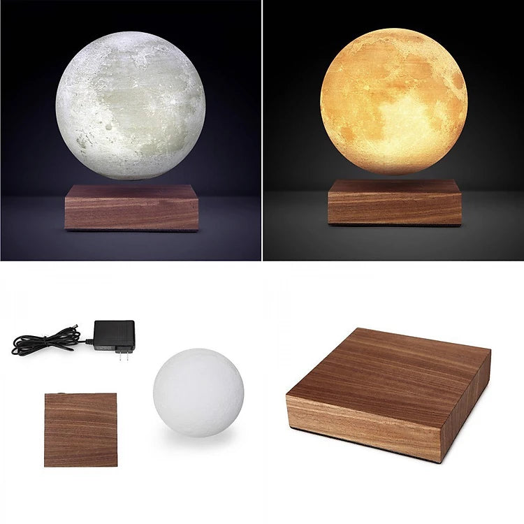 Levitating Moon Lamp Night Light Floating 3D Printing LED Moon Lamp with Wooden Base and Magnetic with