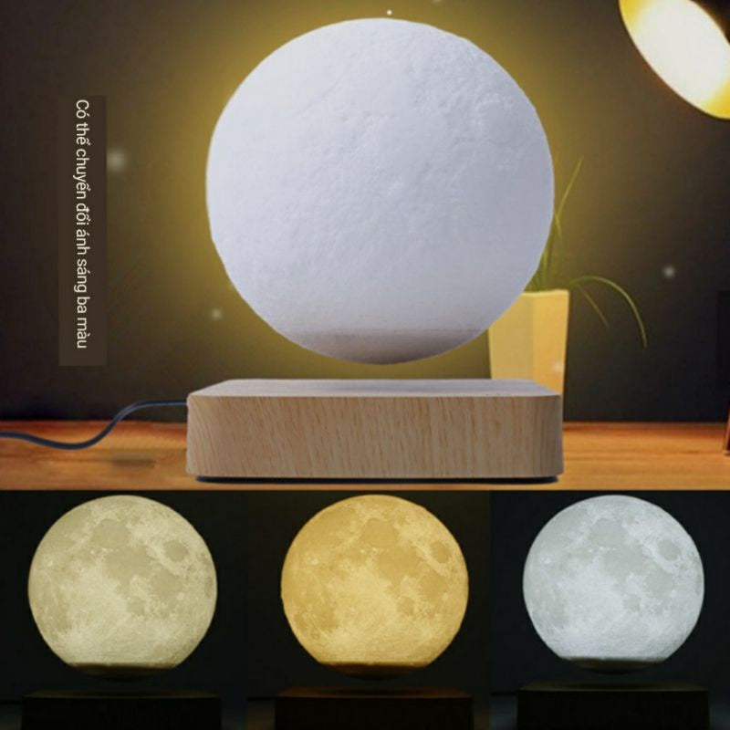 Levitating Moon Lamp Night Light Floating 3D Printing LED Moon Lamp with Wooden Base and Magnetic with
